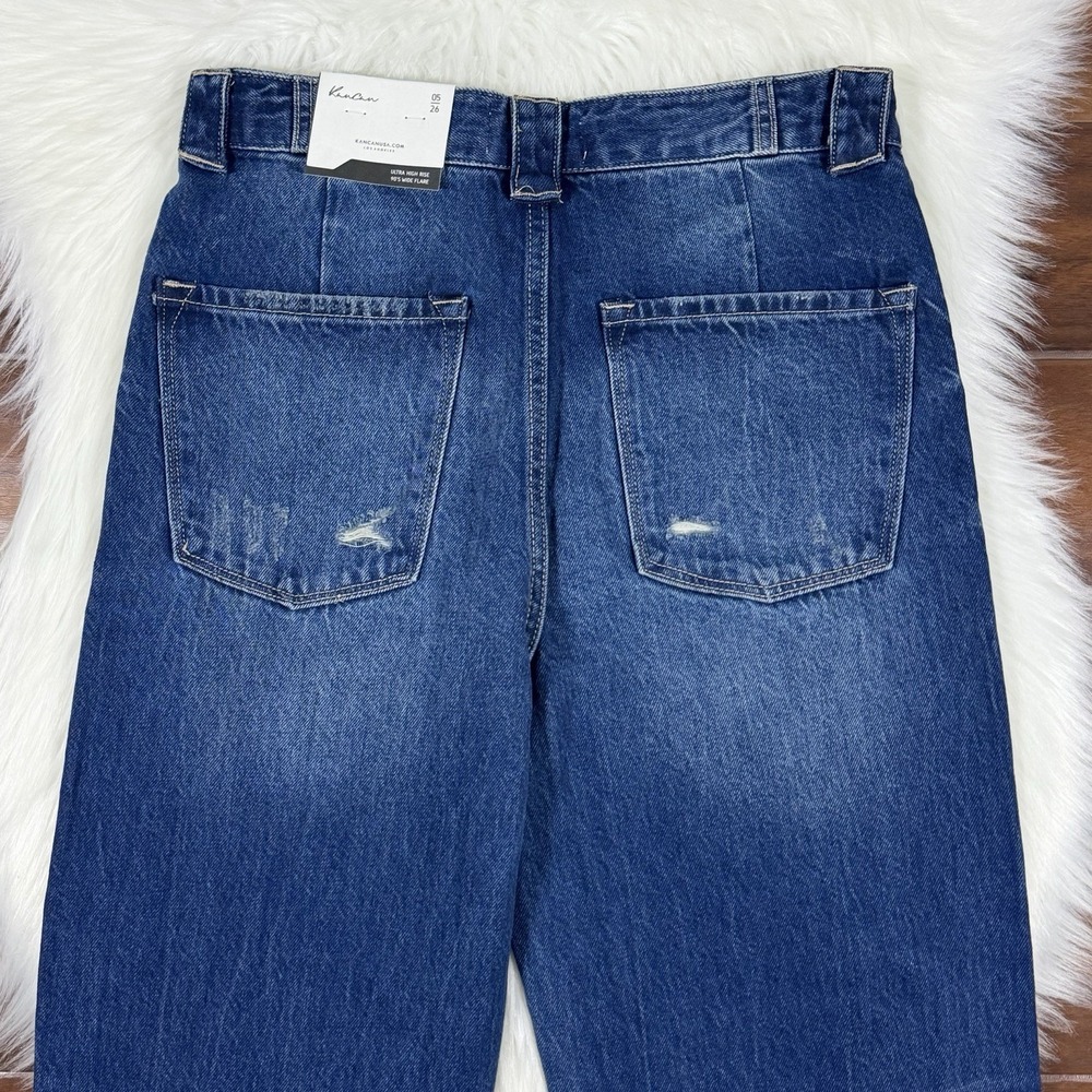 KanCan Size 5 / 26 Distressed Jules Ultra High Rise 90's Wide Flare Denim Jeans - Picture 8 of 10
